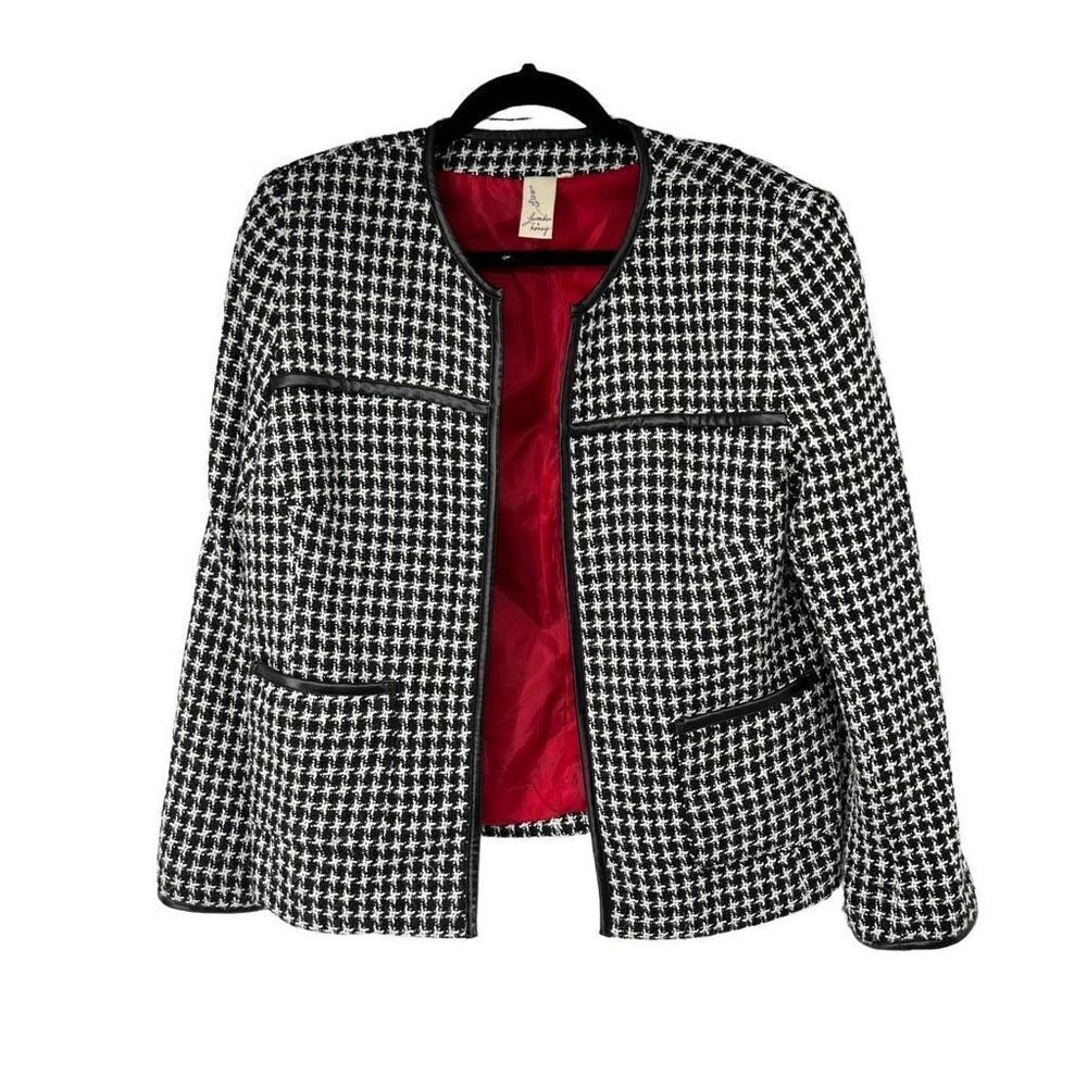 Lavender & Honey Black and White Faux Leather Piping‎ Open Blazer